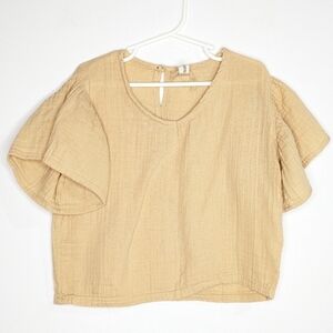 NWOT Yoli & Otis tan 100% organic cotton muslin short sleeve top 6Y